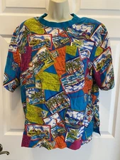 Vintage Diane Gilman Women’s Silk Post Card Travel Puerto Rico Top 90s Sz L