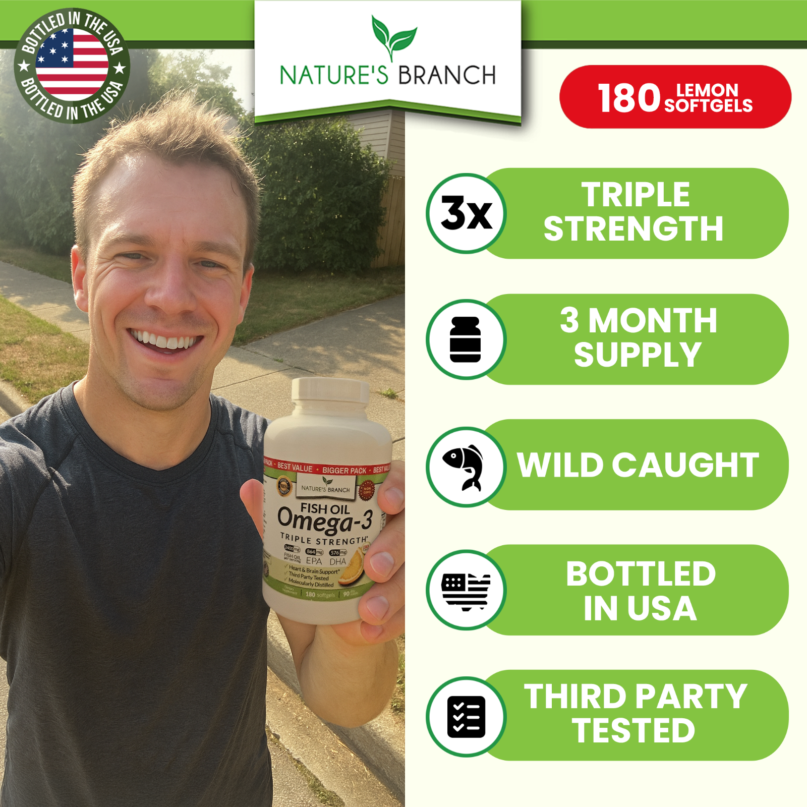 BEST Triple Strength Omega 3 Fish Oil Pills (3 MONTH SUPPLY) 2400mg ...