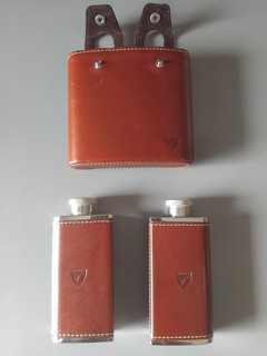 aspinal of london Double 6oz Leather Whisky Hip Flask Smooth in Cognac RRP £95