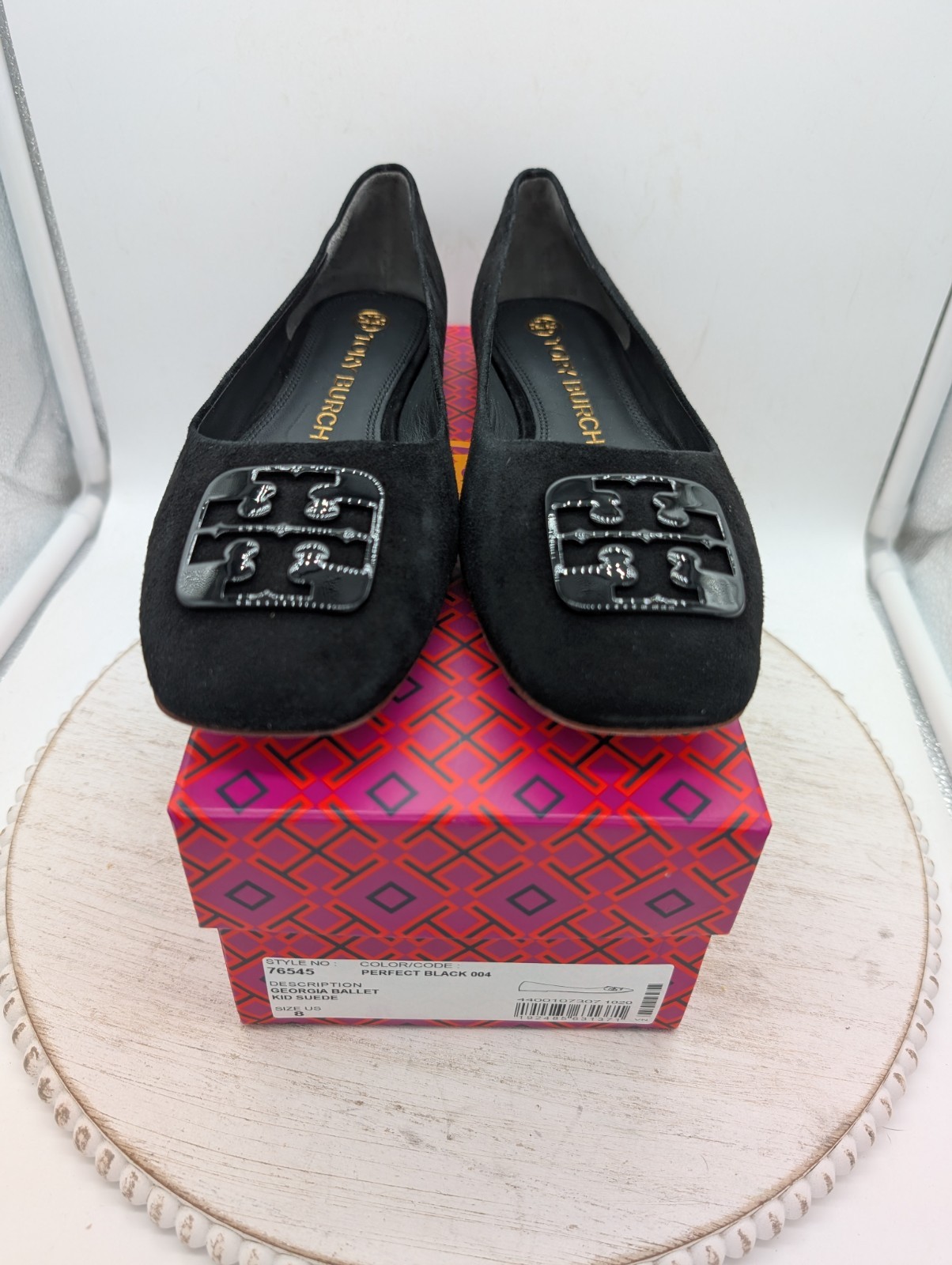 Tory Burch Georgia Ballet Kid Suede Loafers, Black Size 8