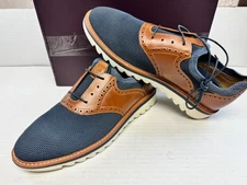 Johnston & Murphy Braydon Knit Saddle Shoe, Navy Knit/Tan Full Grain, 10 M