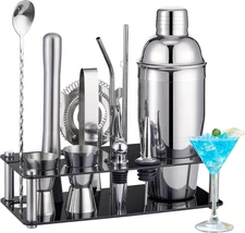 Cocktail Shaker Bartender Kit 15Pc Stainless Steel Set with Stand & Tools