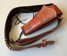 Deluxe Tooled Tan Leather Western Holster - XL Brand New .38 Loops Waist 44-48