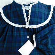 LANZ OF SALZBURG Green Tartan Plaid Flannel COTTON Long Nightgown Medium L/S NWT