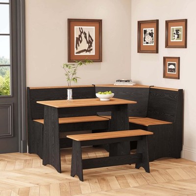 Kitchen Nook Breakfast Dining Table Bench Reversible Corner Unit Black & Brown