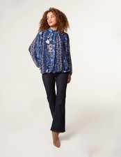 Blue Vanilla Womens High Neck Puffball Floral Blouse