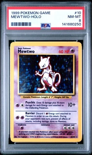 1999 POKEMON BASE SET UNLIMITED #10 MEWTWO-HOLO PSA 8