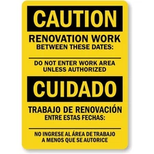 Bilingual Renovation Work Caution Aluminum Weatherproof Sign b00171