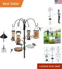 94-Inch Squirrel Proof Bird Feeding Station w/ 4 Feeders & Mesh Tray for Garden