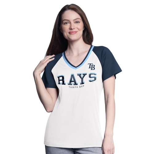 Women's-G-III 4Her by Carl Banks White/Navy Tampa Bay Rays Ball Park Raglan - 第 1/2 張圖片
