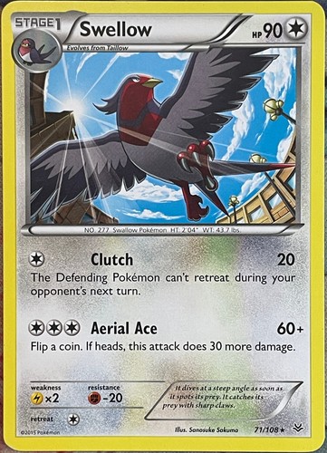 Swellow Rare - 71/108 - XY Roaring Skies Pokemon 2015
