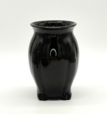 Vintage Black Amethyst Glass Vase With Pillar Design & Paw Feet By L.E. Smith 6"