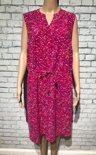 APT9, Pink Flora Polka Dot Sleeveless Dress, Front Buttons Waist Tie Lining Sz2x