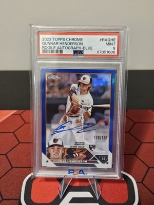 2023 Topps Chrome Gunnar Henderson Rookie Auto Blue Refractor /150 PSA 9