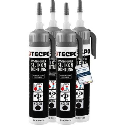 4x 200ml TECPO SILIKON DICHTUNG SCHWARZ HOCHTEMPERATUR DICHTMASSE DAUERELASTISCH