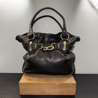 B. Makowsky Large Black Pebbled Leather Shoulder Handbag Silver Accents EUC