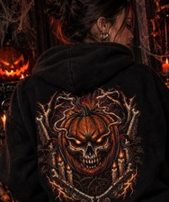 Halloween Skull Hoodie, Pumpkin Graphic Sweatshirt, Gothic Halloween Hoodie