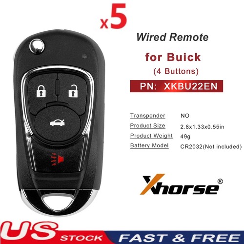 Xhorse XKBU22EN 2nd Generation Wire Remote Key for Buick Type 4 Buttons 5pcs/lot
