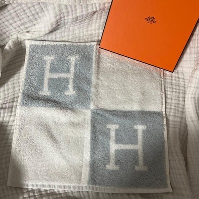 Hermes H Logo Towel Handkerchief White/Gray