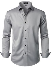 Mens Stretch Wrinkle Free Dress Shirt Slim Fit Long Sleeve Formal