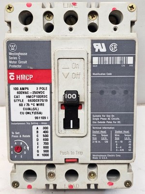 Cutler Hammer Westinghouse Series C Motor Circuit Protector 100 Amp Listing E