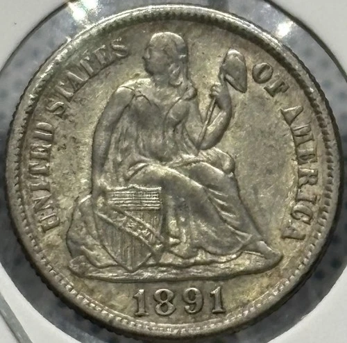 1891 S Seated Liberty Dime, 90% Silver, Last Year, EF, Very Low Mintage! 🔥