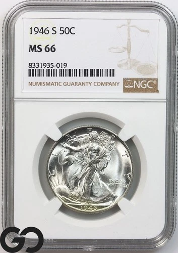 1946-S Walking Liberty Half Dollar NGC MS 66 ** Premium Quality, Great New Look!
