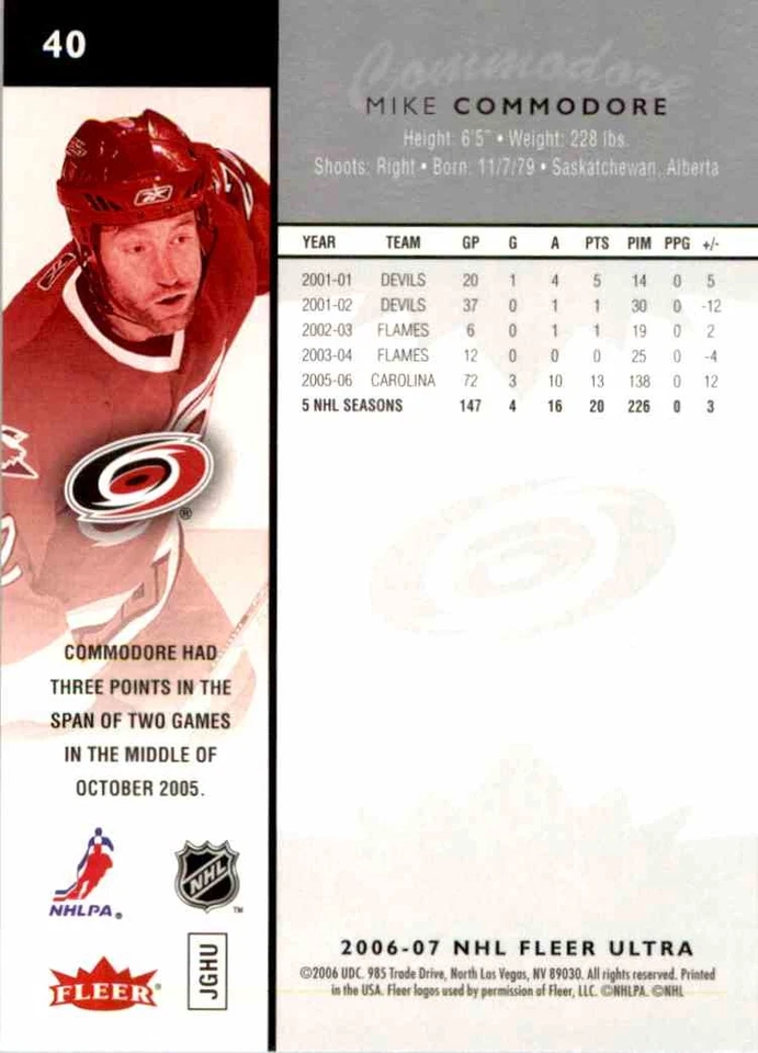 2006-07 Fleer Ultra Mike Commodore #40 - Image 2 of 2