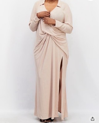 ASOS Design Curve brown maxi dress US18. Collar, long sleeves and tie detail.