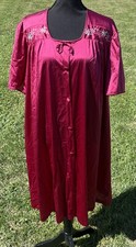 Vintage JCPenney Nightgown Robe Set Womens XXL Burgundy Embroidered Made USA 90s