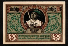 GERMANY ROTHENBURG 50 PFENNIG BANKNOTE 1921 - NOTGELD - EMERGENCY MONEY