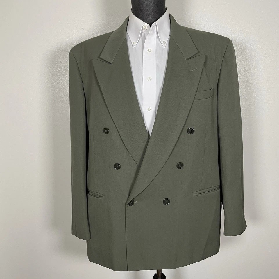 Chaqueta Blazer City Streets Hecha en EE. UU. Para Hombres 46R Verde Sólida Doble Pecho Pico Foto 2 de 4