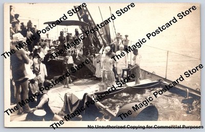 Equator Crossing Ceremony RPPC King Neptune British Merchant Ship Photo ~1910s