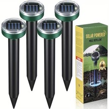 4x Solar Mole Repeller Ultrasonic Sonic Gopher Ground Stake Repellent