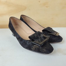 HB Espana Court Shoes Womens Uk 7 Black Gold Slip On Block Heel