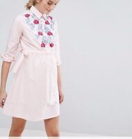 Branded Maternity Exclusive Shirt Dress With Embroidery In Pink Uk 14/eu 42 Branded Maternity Exclusive Shirt Dress With Embroidery In Pink Uk 14/eu 42