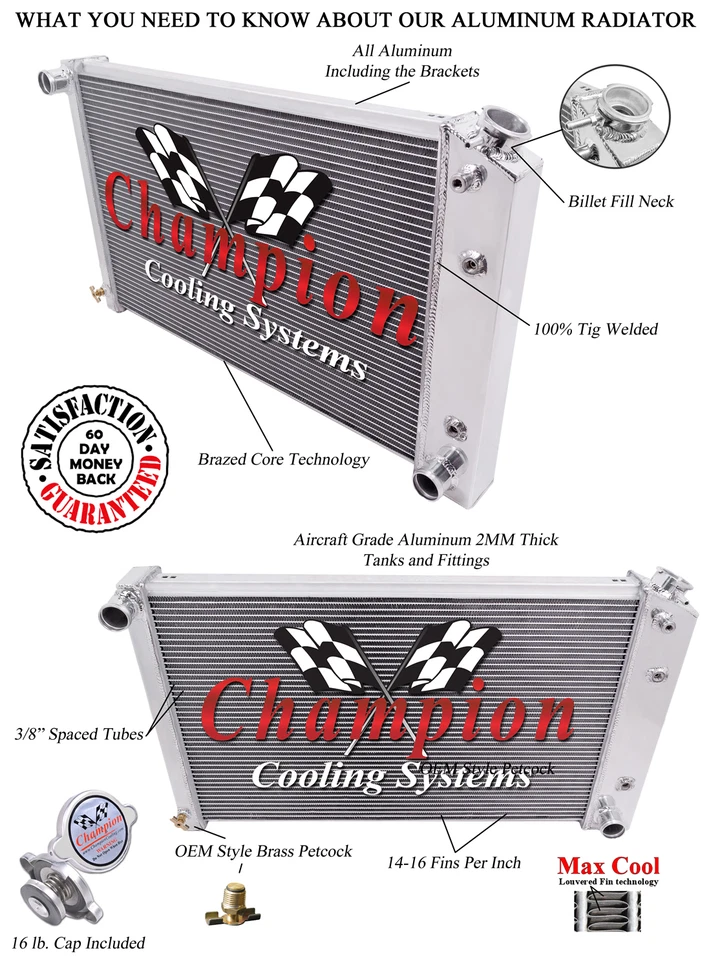 Champion Racing 4 Row Aluminum Radiator For 1970 - 88 Chevy/GM Cars - Image 3 of 4