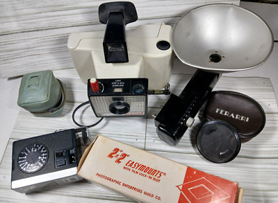 Vtg Camera & assorted Accessory Lot Polaroid Ferarri Kodak Kako Petri 2x2'' Slide