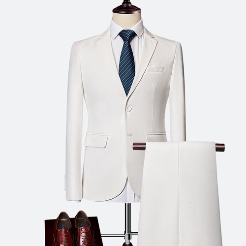 Elegante abito vestito completo uomo bianco giacca pantalone SLIM 1036 |  eBay