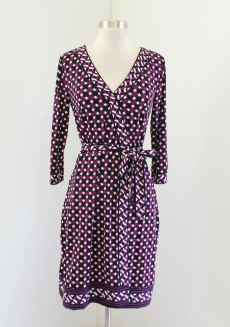 White House Black Market Purple Multi Geometric 3/4 Sleeve Wrap Dress ...