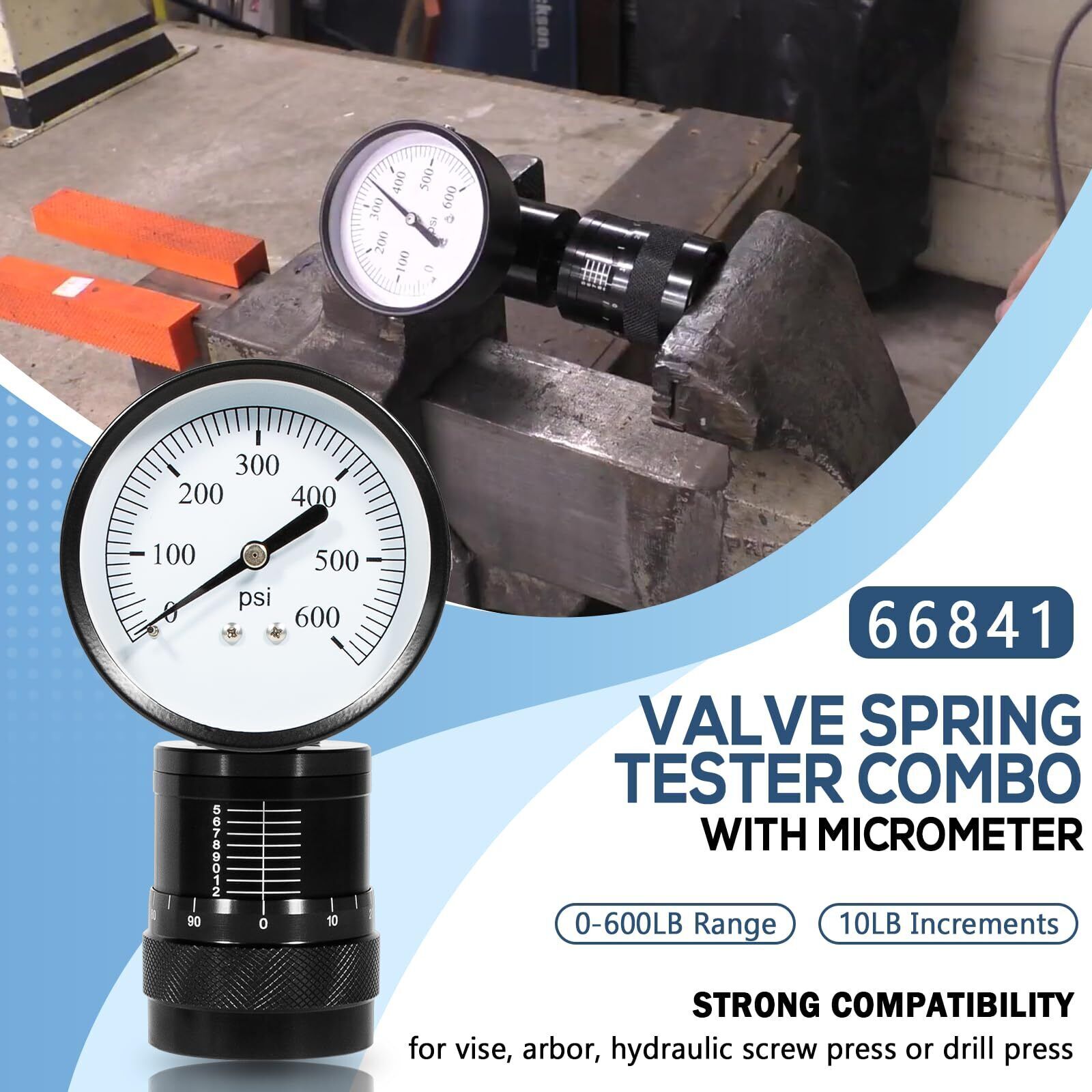 66841 Mini Valve Spring Tester and Measuring Combo Fits for Vise or Arbor Press