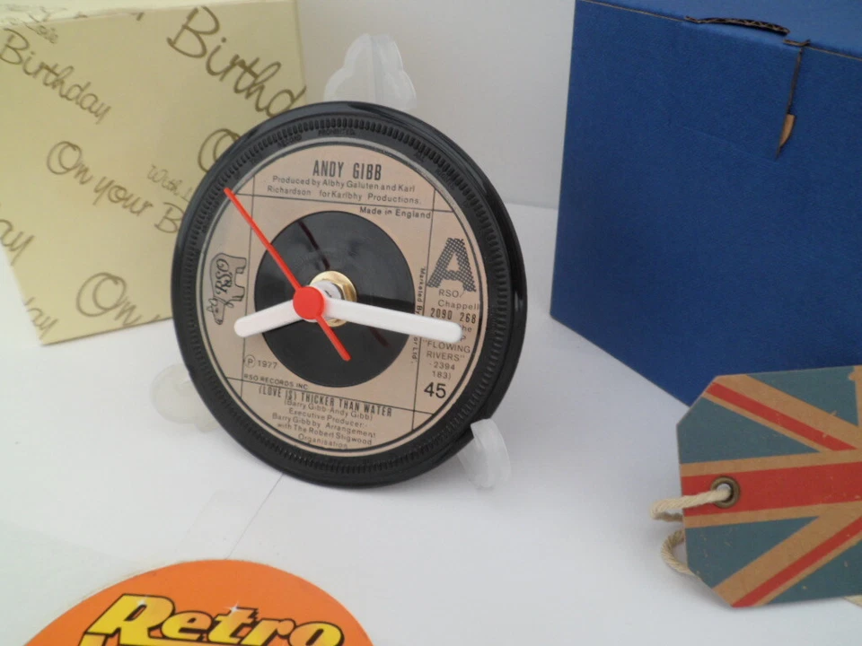 ANDY GIBB CLOCK Bee Gees Vinyl Record Desk Table Top Clock Hit Single Size 4" - Image 3 of 4