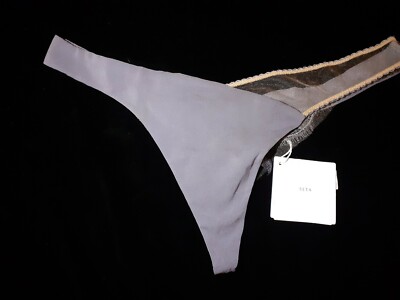 GRAUER STRING SLIP '' LA PERLA '' GR. 3 / M / 14 SEIDE UND TÜLL