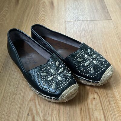 Brighton Womens Black Studded Leather Jett Espadrille Slip  display picture 1