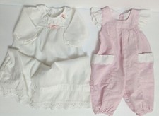Vintage 1980's Baby Girl Pink and White Romper and White Nightgown Size Newborn
