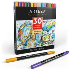 Arteza Fabric Markers | Fine & Ultra Fine Dual-Tip - Set of 30
