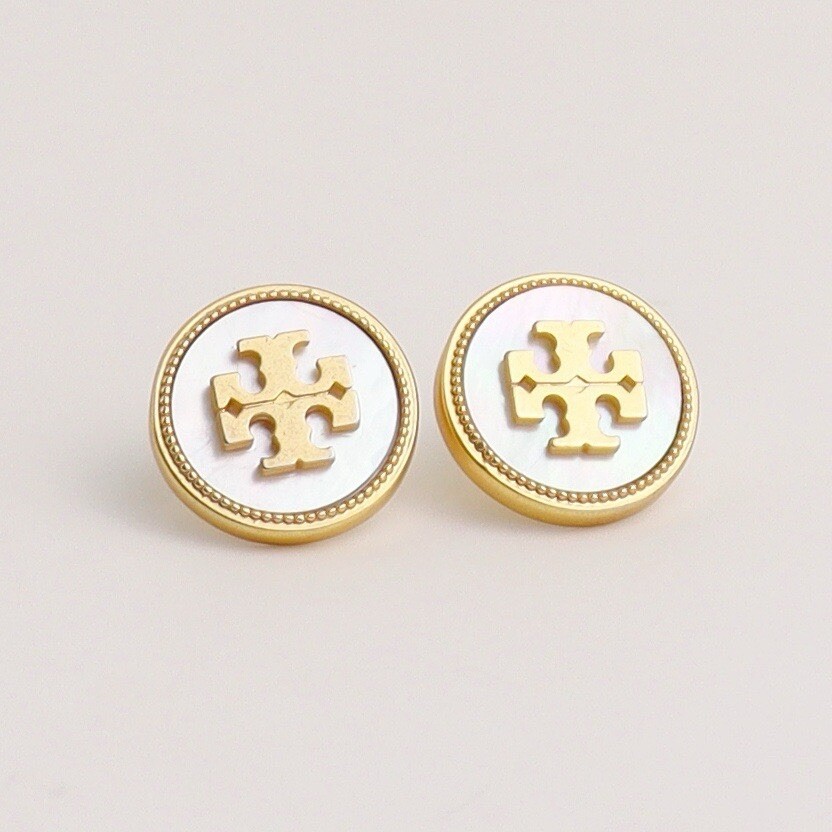 Tory Burch Classic Double Y Logo Lady Earrings Nature Shell Color