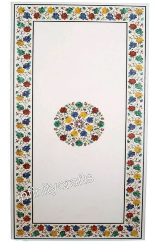 30x60 Inches Marble Conference Table Top Floral Pattern Inlay Work Dining Table