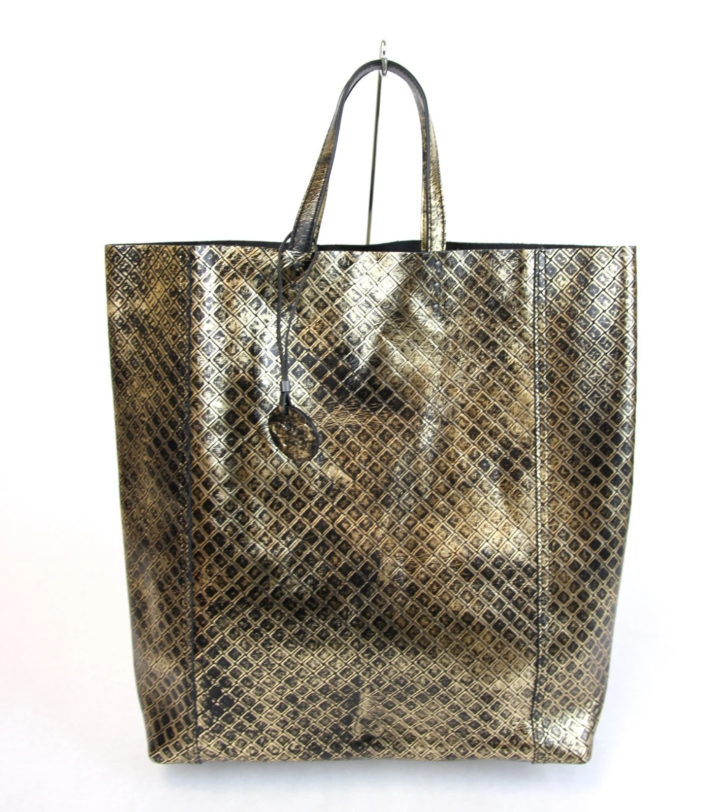 NEW Auth BOTTEGA VENETA Intrecciomirage Top Handle Tote Bag, Gold/Black, 298778