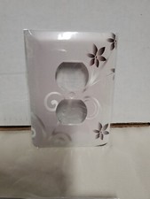 Gray Flower Print Metal Double Electrical Socket Cover - New